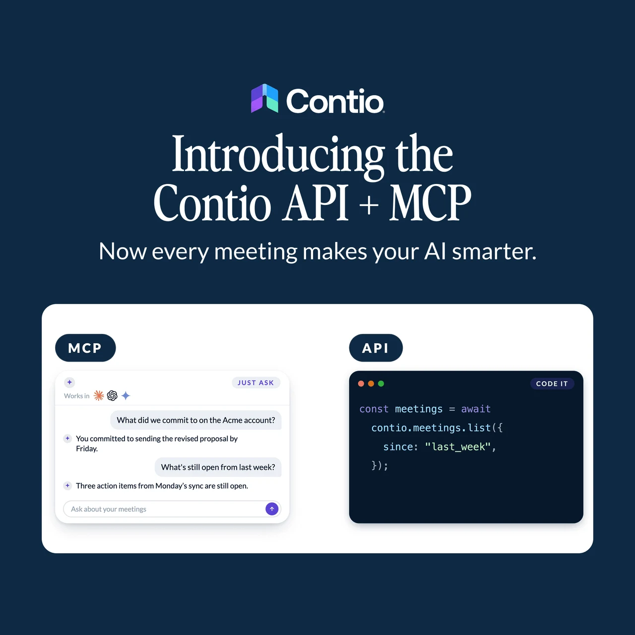 Contio API and MCP connecting meetings to AI tools