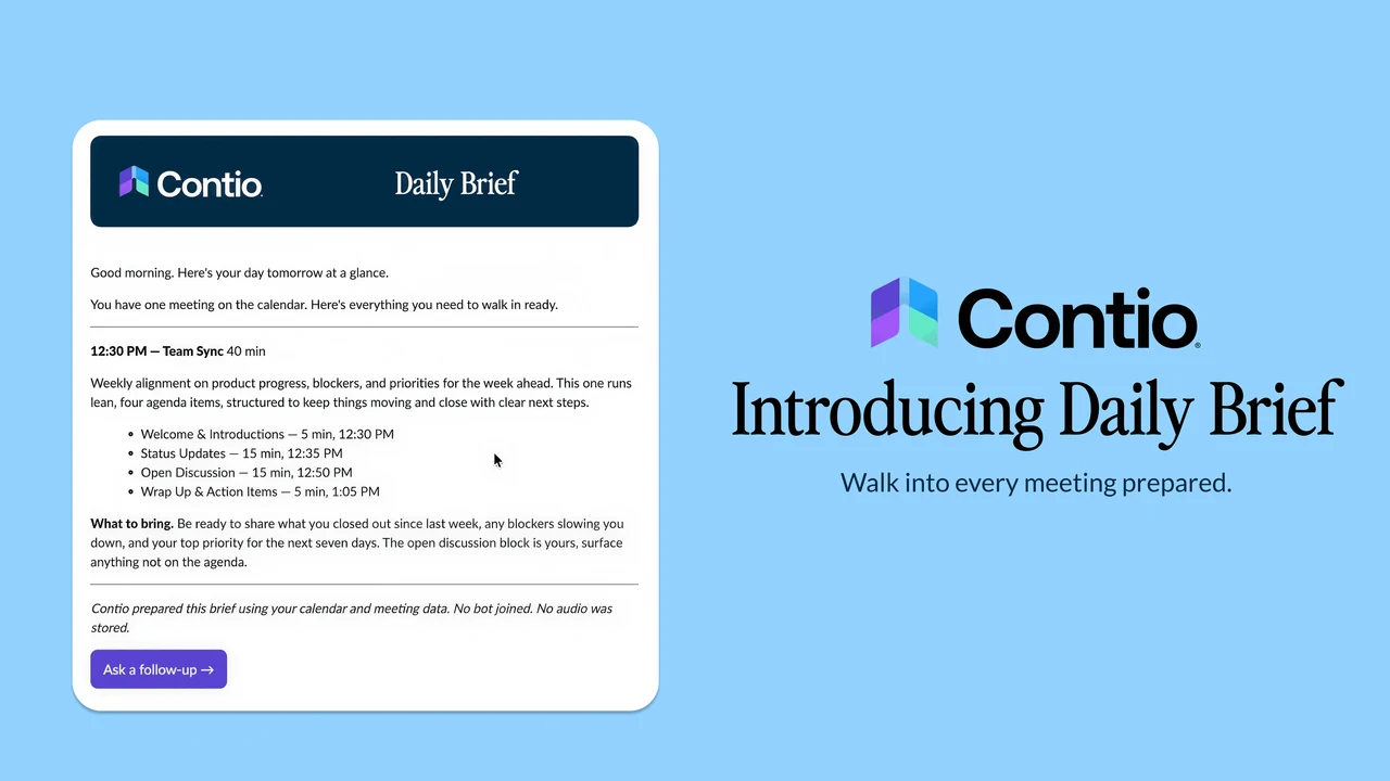 Contio Daily Brief with personalized meeting preparation