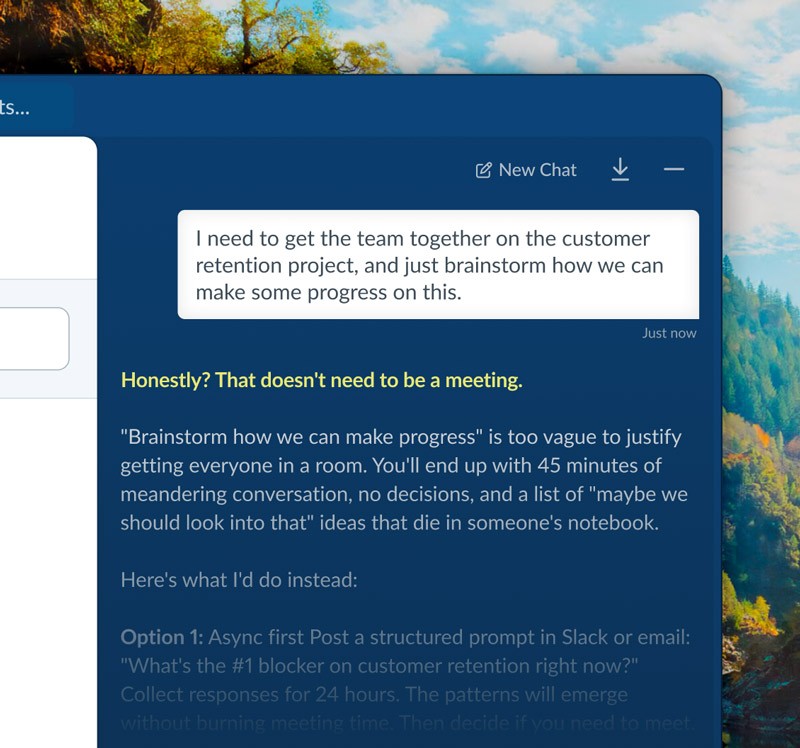 Contio recommends an asynchronous alternative for a meeting that is not needed
