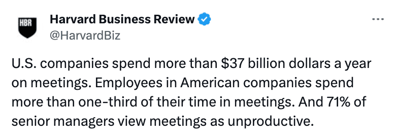 Harvard Business Review statistics about the cost and productivity of meetings
