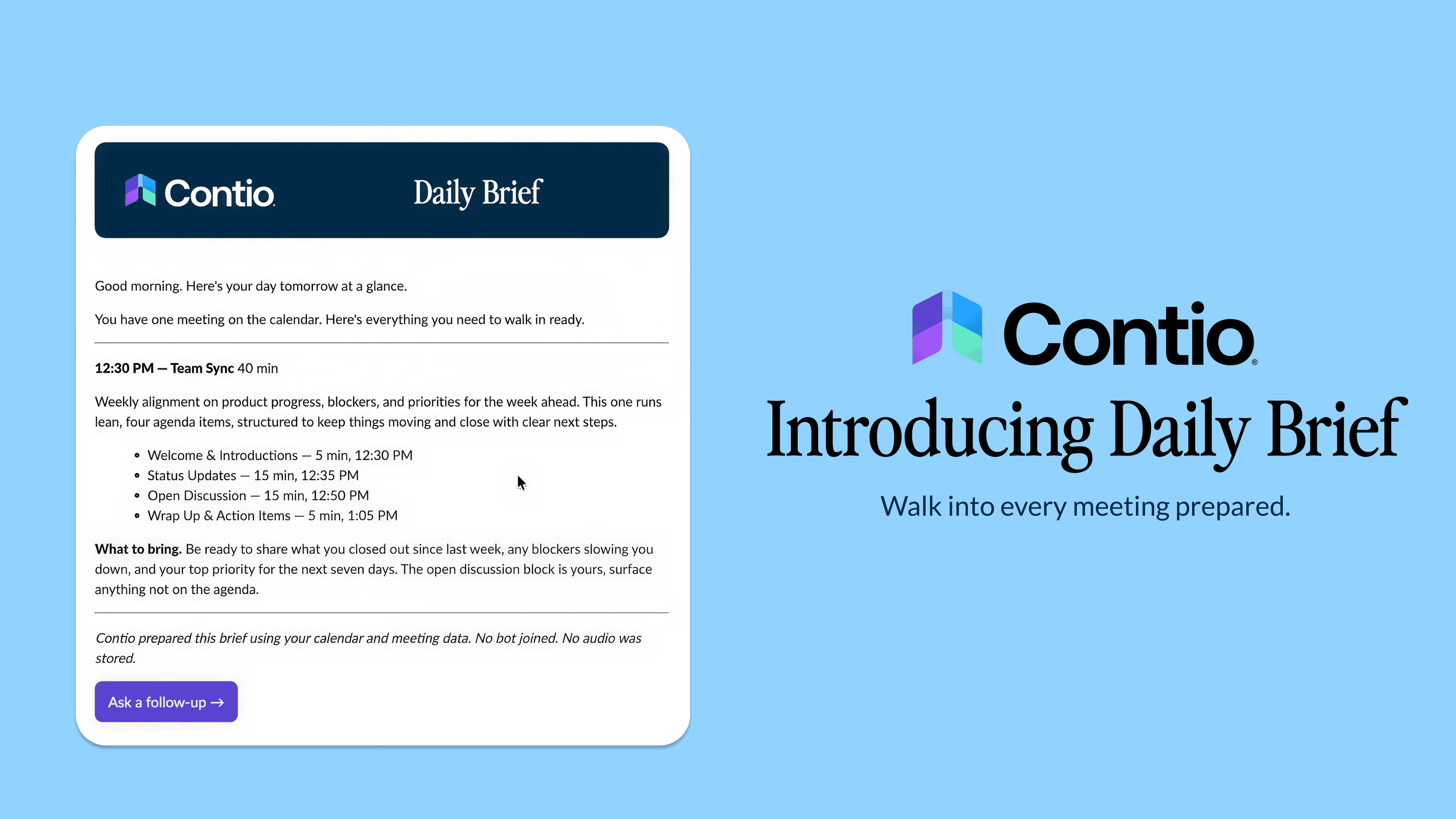Contio Daily Brief with personalized meeting preparation
