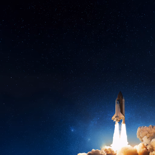 A space shuttle launching into a star-filled sky